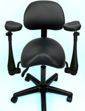 Load image into Gallery viewer, Saddle chair with backrest and rotating gel elbow rests